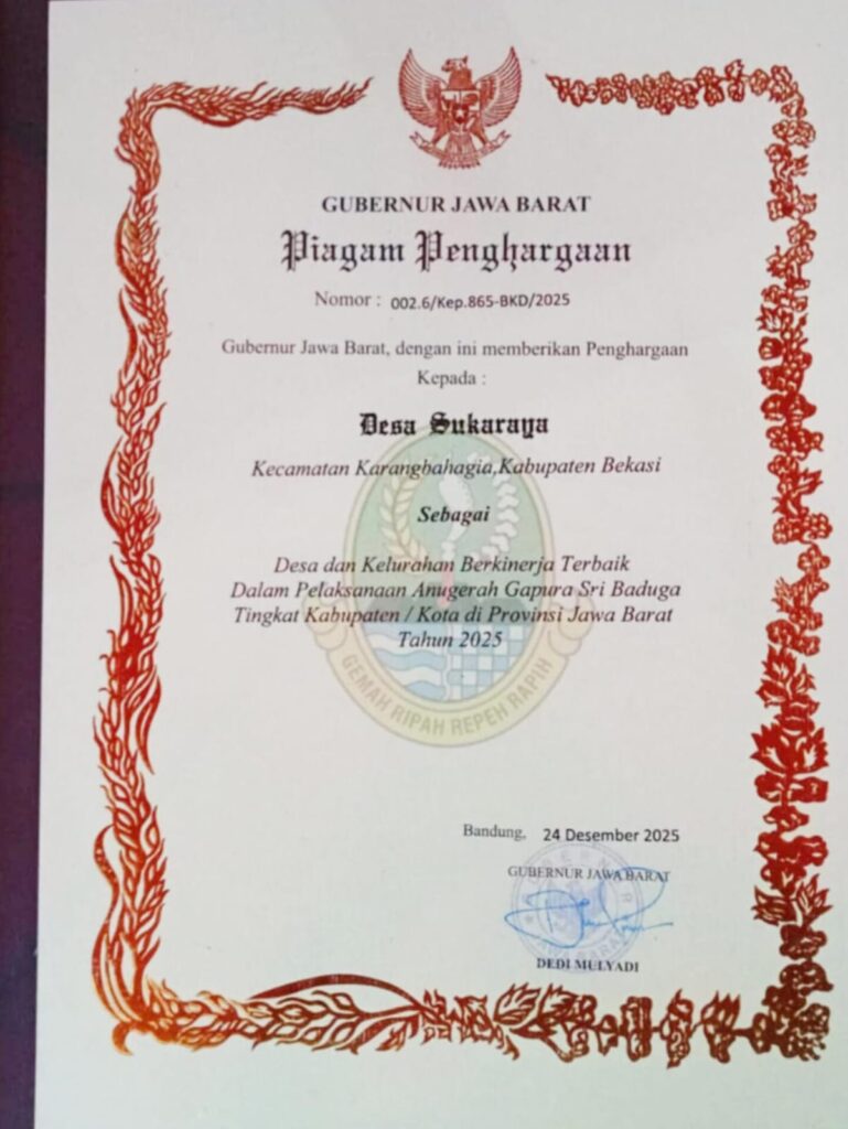 Sabet Penghargaan Anugerah Gapura Sri Baduga 2025, Desa Sukaraya Bekasi Ukir Prestasi Gemilang